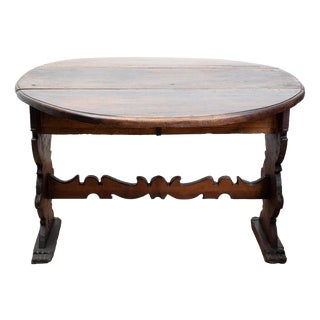Antique Asse di Coppe Table in Solid Walnut with Side Panels, Italy, 17th Century For Sale