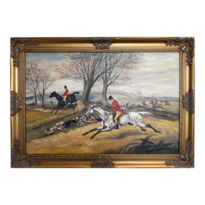 Large Fox Hunting Oil Painting Horse Rider Equestrian Scene English Sporting Art