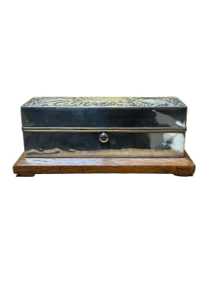 Antique Silver Plate Box With Wooden Base C.1910