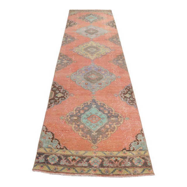 1960s Muted Olive & Terracotta Turkish Runner For Sale