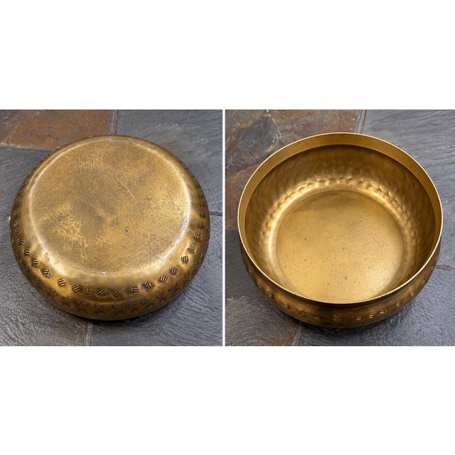 Traditional Vintage Solid Brass Decorative Bowl – Etched Design – 5” For Sale - Image 3 of 3