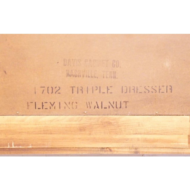 Davis Cabinet Co. Solid Walnut Country French Provincial 64" Triple Dresser 1702 - Fleming Finish For Sale - Image 14 of 15