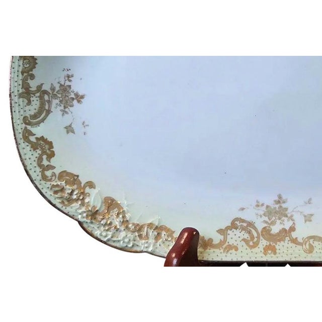 White Antique Elite Works Limoges 11.5" Serving Platter - Gilded Scrolls & Celadon Dot Border For Sale - Image 8 of 10