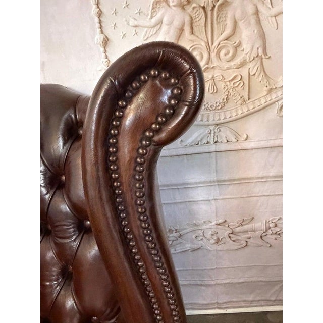 Pair of Vintage English Tufted Leather Wingback Armchairs For Sale - Image 9 of 15