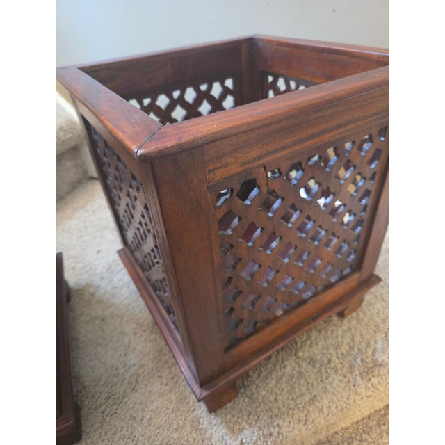 Brown Vintage Classic Weathered Teak Planters - A Pair For Sale - Image 8 of 16