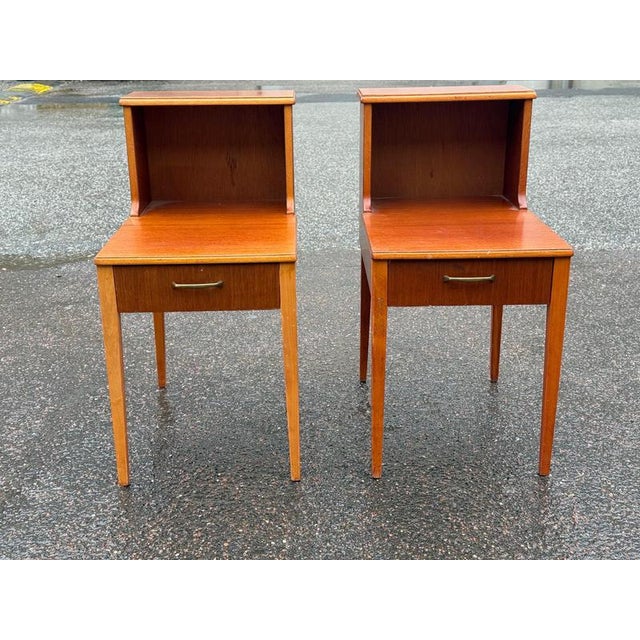 Wood Scandinavian Teak Nightstands with Double Top, 1965, Set of 2 For Sale - Image 7 of 13