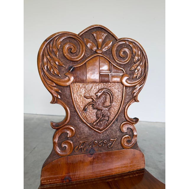 1960s Vintage Brutalist Tyrolean Swiss Alpine Carved Pine Dining Chairs, Set of 4 For Sale - Image 5 of 12