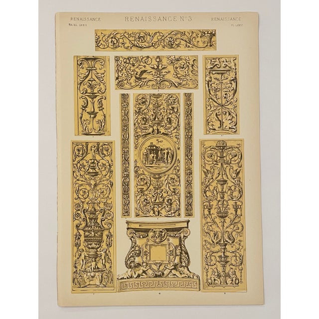 Set of three Renaissance 1, 2 and 3 chromolithograph plates from a 1910 printing of Owen Jones (1809-1874) "Grammar of...