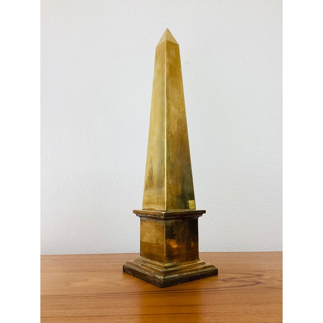 Art Deco Vintage 1980s Brass Obelisk Statue Hollywood Regency Style For Sale - Image 3 of 5