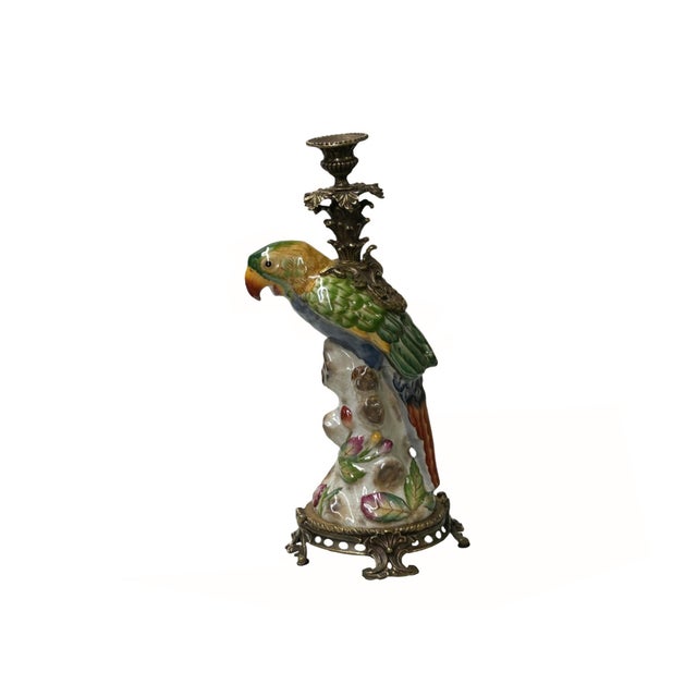 1980s Vintage Handmade Ceramic Parrot Figure Candle Holder For Sale - Image 5 of 9
