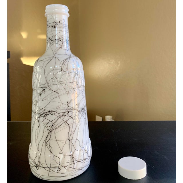 Vintage 1950 Modern Hazel Atlas Black Drizzle Milk Glass Bottle Chairish