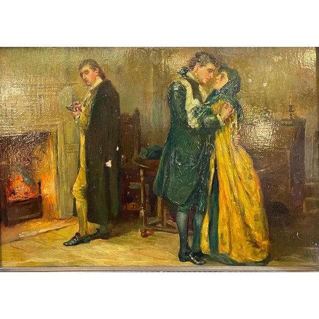 Oil on panel, "The Candle Holder," 18th century, Sketch A refined, luminous, and richly detailed painting depicting three...