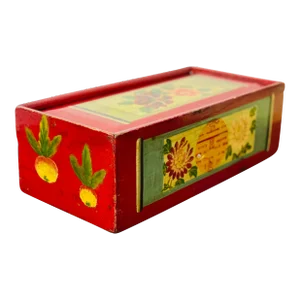 Mid 18th Century Antique Asian Primitive Hand Painted Wooden Box With Sliding Lid