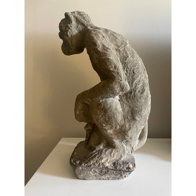 Pair of French Cast Stone Monkey Garden Statues, 23-Inch, Vintage For Sale In New York - Image 6 of 12