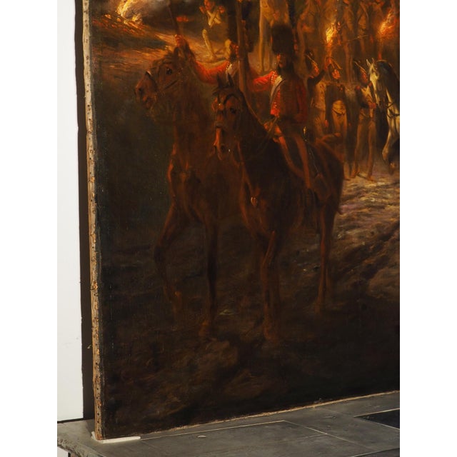 Traditional Napoleon and His Troops, a Large Antique Oil on Canvas Painting, 96.5 X 78 In For Sale - Image 3 of 18