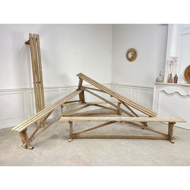 Vintage Slatted Benches in Beech, 1930s, Set of 2 For Sale - Image 14 of 14