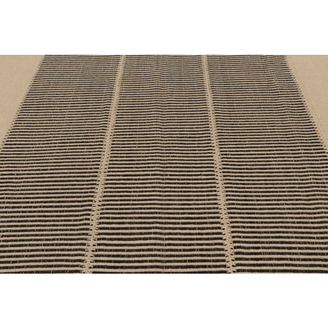 Beige Rug & Kilim's Contemporary Minimalist Rez Kilim With Black & Beige Stripes For Sale - Image 8 of 10