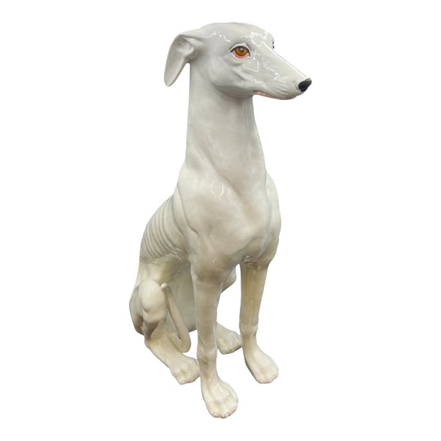 Late 20th Century Life Size Glazed Ceramic Italian Greyhound Figurine For Sale