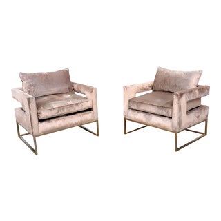 Modern Plush Velvet Club Chairs - a Pair For Sale