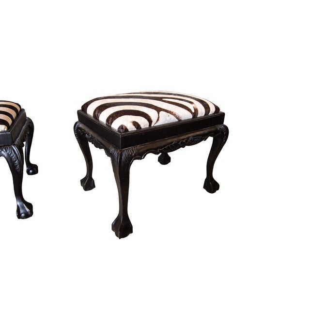 19th Century 19th Century Queen Anne Style Carved Bench in Burchell Zebra Hide For Sale - Image 5 of 9