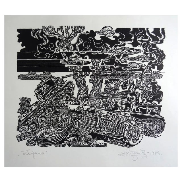 Dainis Rozkalns, Fracture, 1984, Linocut For Sale