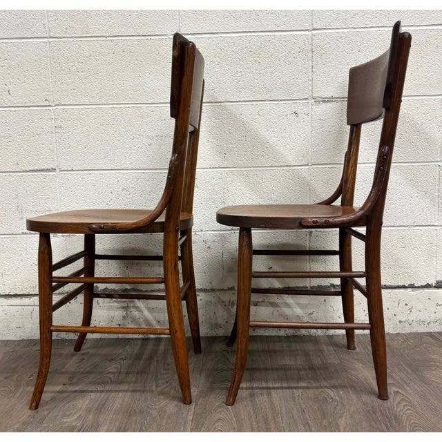 Antique Solid Oak Bentwood Curved Back Dining Chairs - Pair For Sale - Image 4 of 7