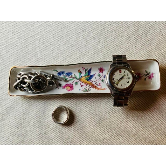 Antique Hammersley Fine Bone China Pen Tray, Bird of Paradise Chinoiserie, Gold Rim, Made in England, Circa 1900–1920 For Sale - Image 10 of 15