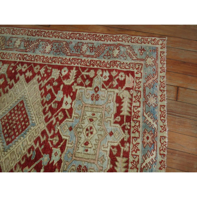 Cranberry Icy Blue Square Size Antique Persian Heriz Scatter Wool Handwoven Rug For Sale - Image 4 of 6