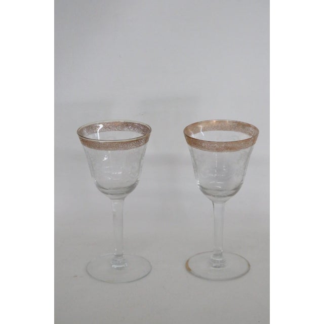 Art Deco 18pc Paneled Glassware Set Gold Border Crystal Goblets Etched Floral Motif 5112b For Sale - Image 3 of 18
