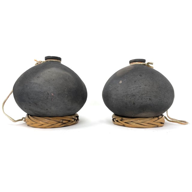 Mexican 1950s Pair of Black Oaxacan Mezcal Jars From Mexico - 5" H X 5.5" Diam. For Sale - Image 3 of 11