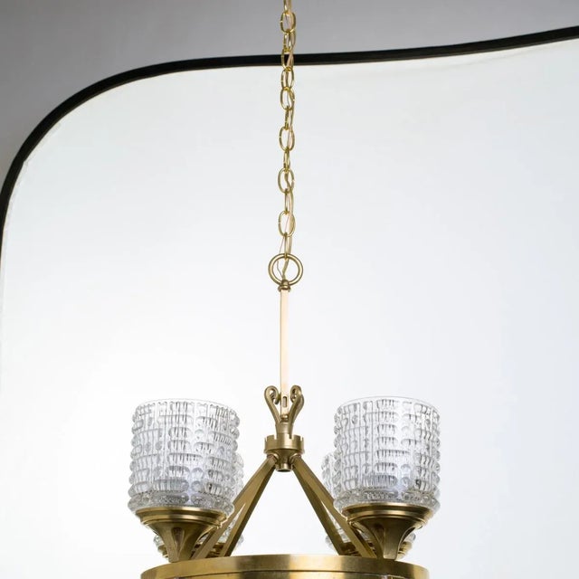 Pressed Glass and Brass German Chandelier For Sale In New York - Image 6 of 11