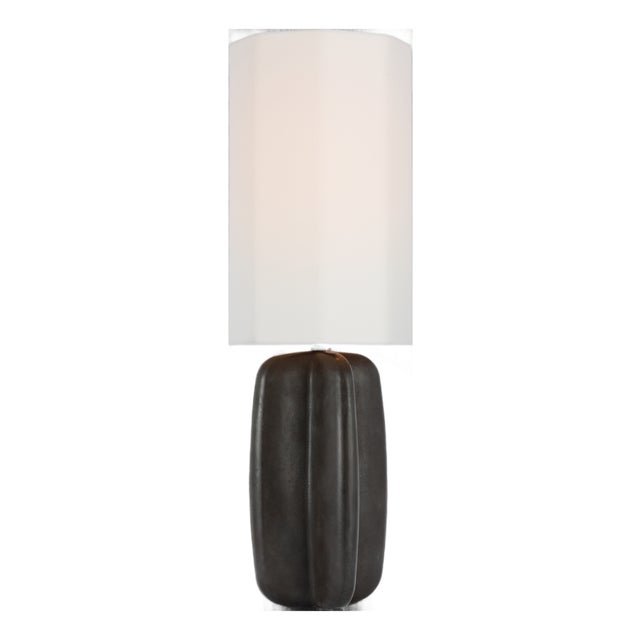 Kelly Wearstler by Visual Comfort Signature Alessio Large Table Lamp in Aged Iron with Linen Shade For Sale