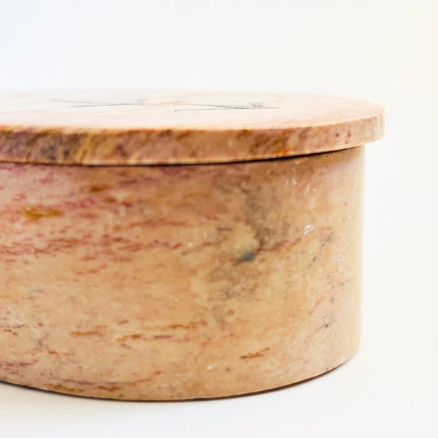 Late 20th Century Vintage Floral Inlay Stone Box For Sale - Image 5 of 7