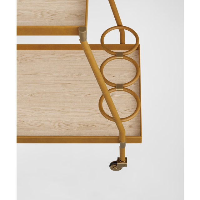 2020s Brand New Arteriors Home Sanders Leather & Blonde Oak Bar Cart For Sale - Image 5 of 6