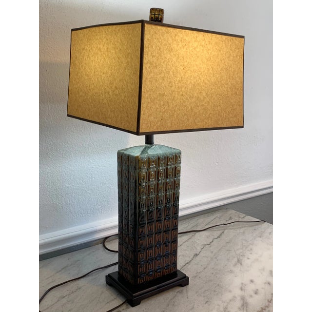 Mid-century modern table lamp with the glaze ceramic tile. A unique and fascinating mid-century, rectangular, features...