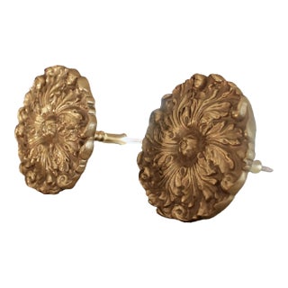 Pair of Solid Brass Rosette Curtain Tie Backs For Sale