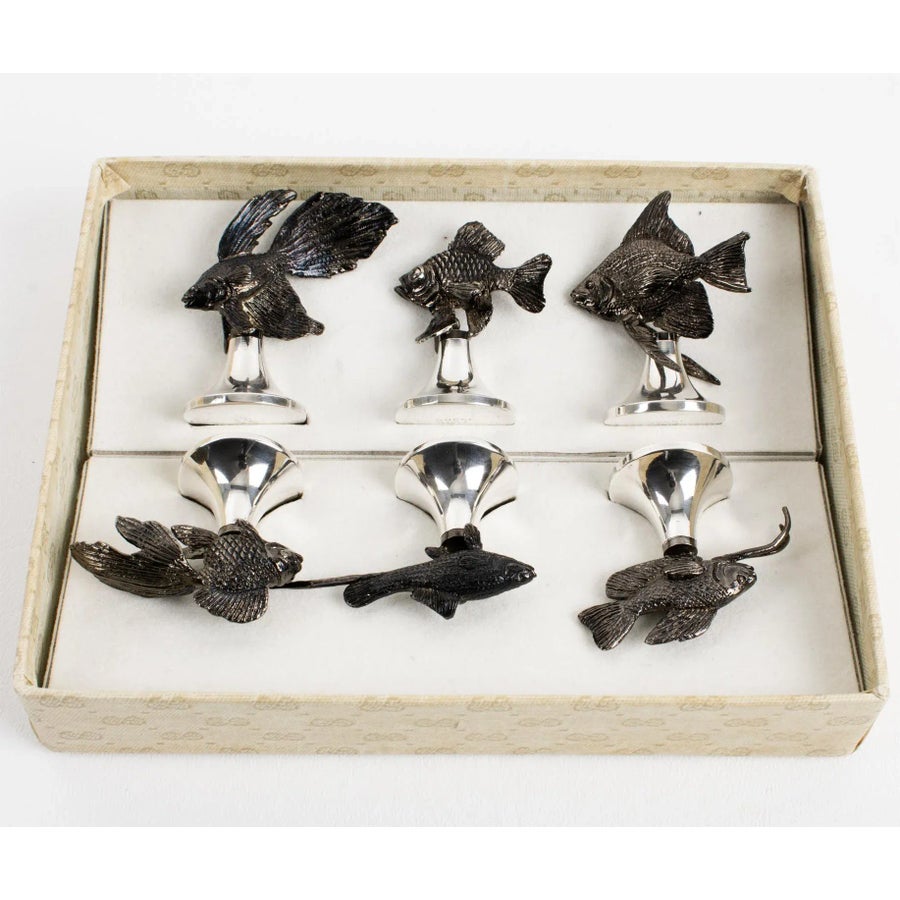 Gucci Italy Silver-plate and Black Metal Fish Place Card Holders