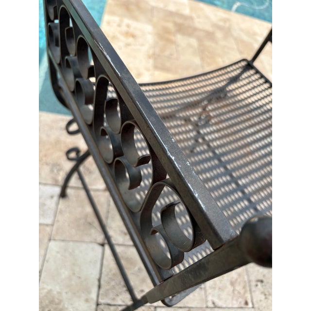 Mid 20th Century Vintage Spanish Revival Arthur Umanoff Style Granada Wrought Iron Garden Stool / Vanity Seat For Sale - Image 5 of 12