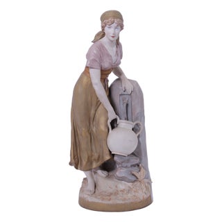 Royal Dux Bohemian Female Water Carrier Porcelain Statue For Sale