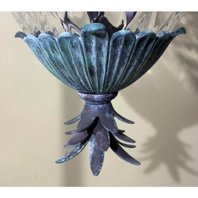 Metal Single Bronze and Brass Hanging Pineapple Chandelier / Pendant For Sale - Image 7 of 12