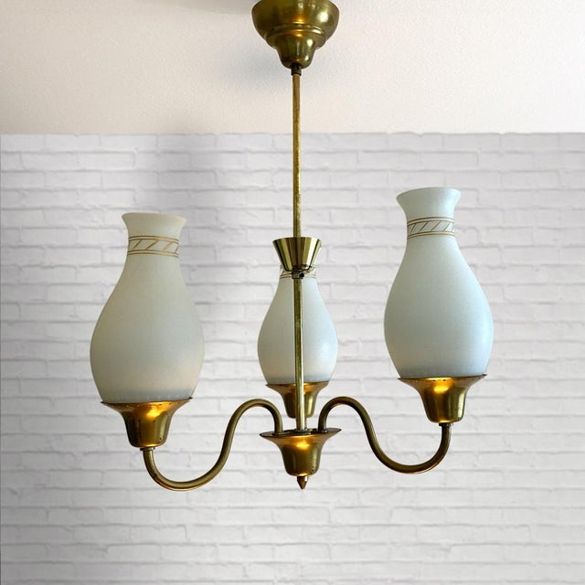 Swedish Modern Chandelier in Brass and Glass, 1940s For Sale - Image 13 of 13