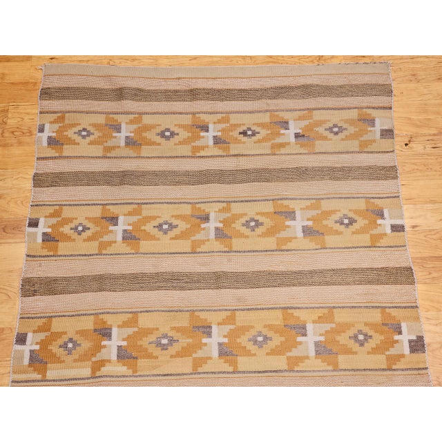 Beige Vintage Native American Navajo Chinle Rug, Handwoven Wool, Banded Stripe Design, 4x6 For Sale - Image 8 of 13