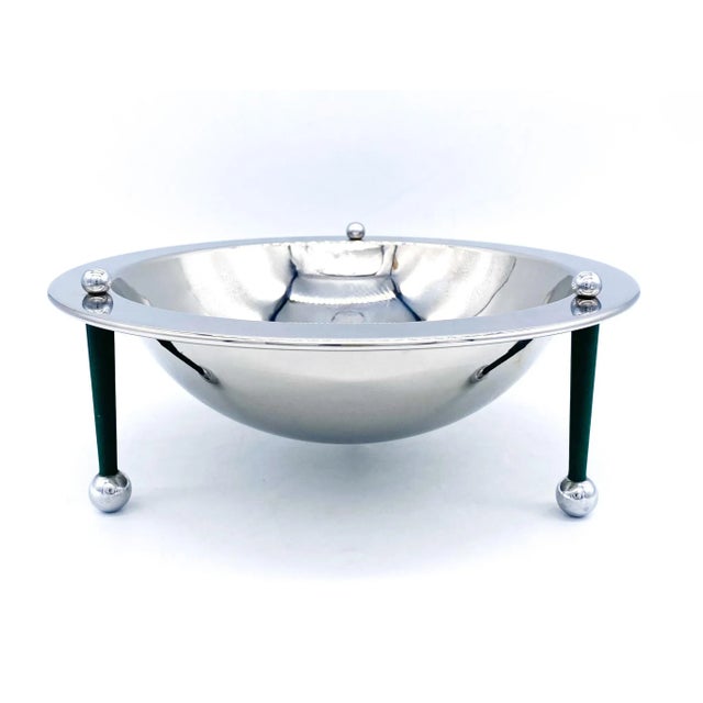 Mid-Century Modern Mid-Century Italian Lauffer by Towle Stainless Bowl With Green Feet – Postmodern / Space Age For Sale - Image 3 of 13