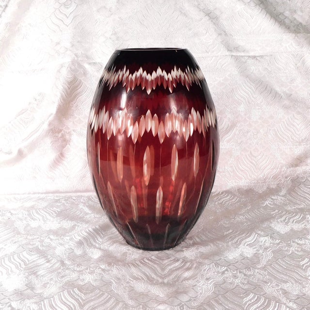 Large Red Cut to Clear Vase For Sale - Image 4 of 5