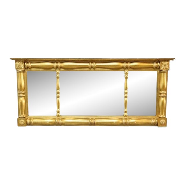 American Empire Classical Gilt Wood 1st Finish Triptych Mirror C1840 For Sale