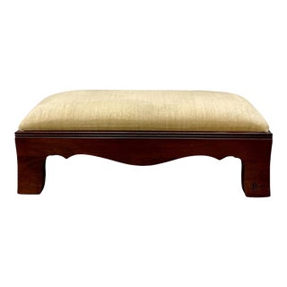 Vintage White Furniture Chippendale Style Solid Mahogany Upholstered Footstool For Sale