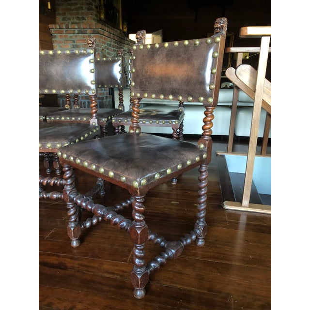 Antique Jacobean Renaissance Spanish Revival Barley Twist Chairs