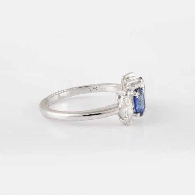Not Yet Made - Made To Order Natural Diamond & Blue Sapphire Engagement Ring for Her in Solid 18k White Gold Size 7 For Sale - Image 5 of 13