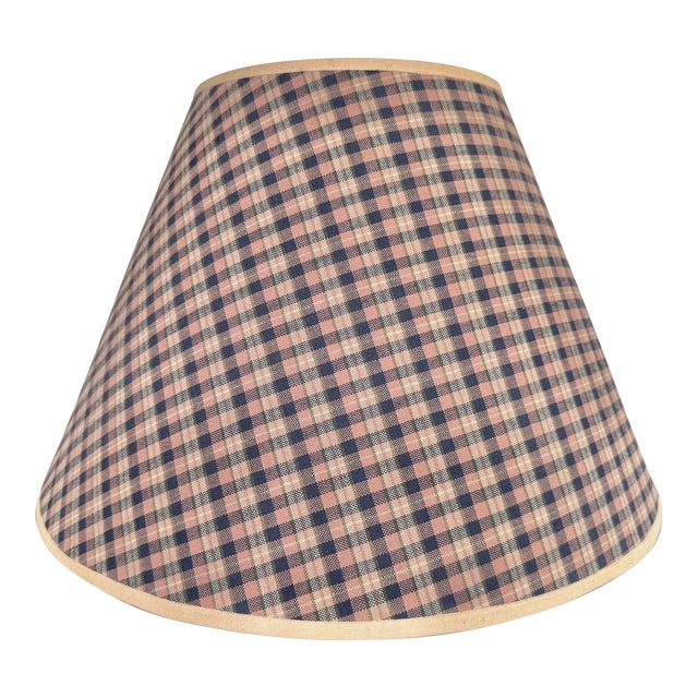 Vintage Lamp Shade With Pink and Blue Plaid Fabric For Sale