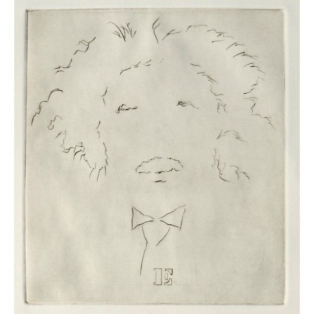 Albert Einstein portrait, "E", a collotype print, watercolor by Lilya Vorobey (American, 21st C). Unsigned. From a...